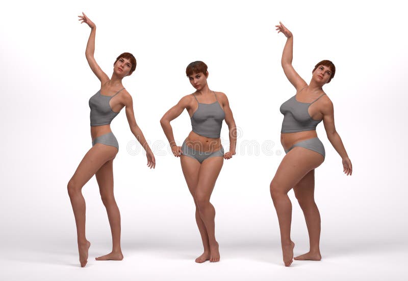 3D Render : Standing Female Body Type Ie. Skinny Type,muscular