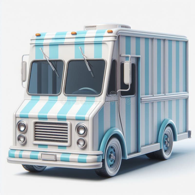 3d Render of a Stripped Light Blue Food Truck Stock Illustration ...