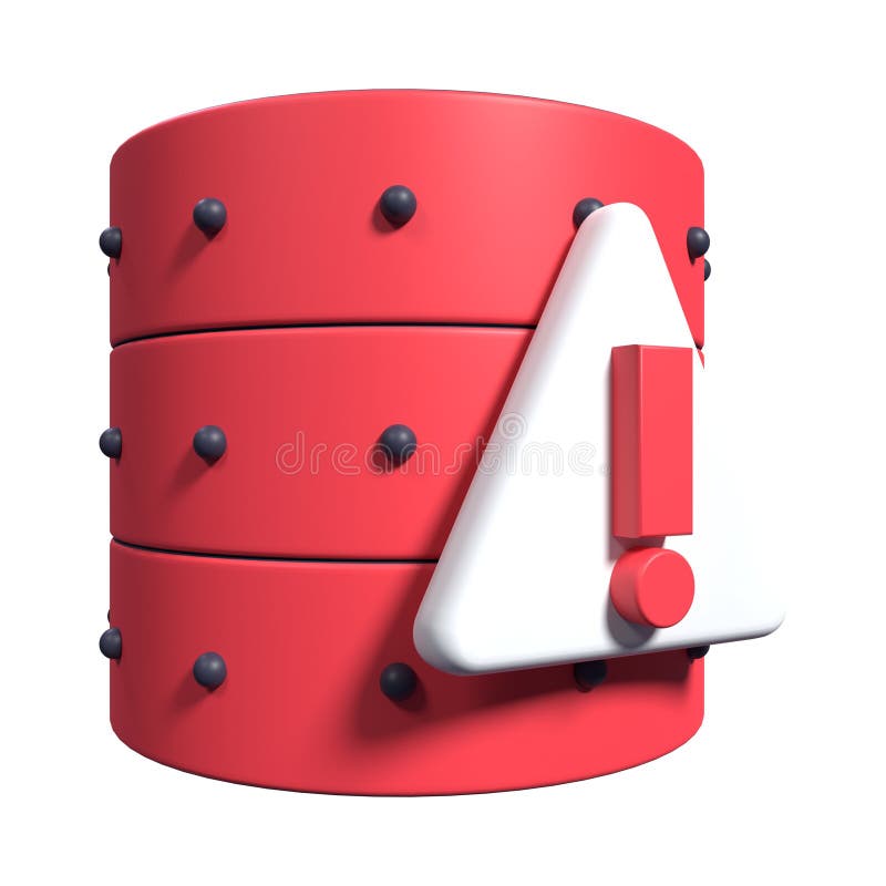 3D render of a stylized database server with error warning triangle icon vector illustration