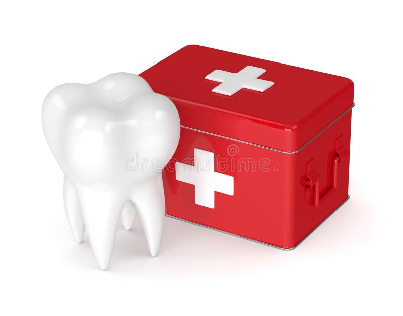 3d Render of Tooth with First Aid Kit Stock Illustration Illustration