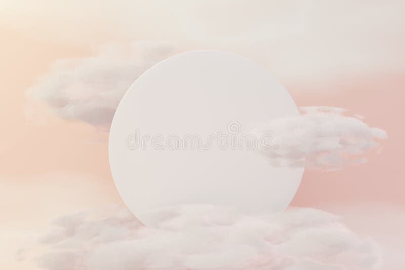 3d render top view of white blank cylinder frame for mock up and display products with dreamy land and clouds background. Creative stock illustration