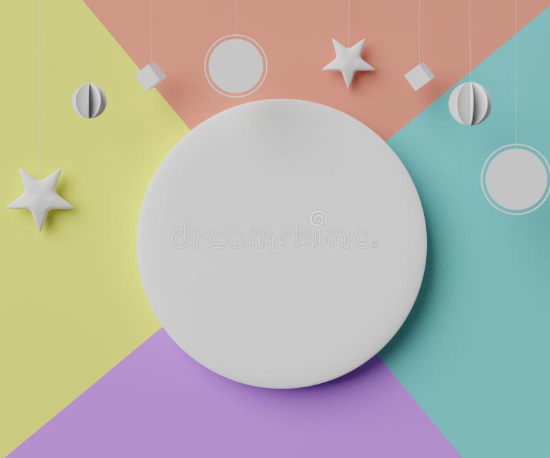 3d render top view of white blank cylinder frame for mock up and display products with pastel colorful and paper cut background vector illustration