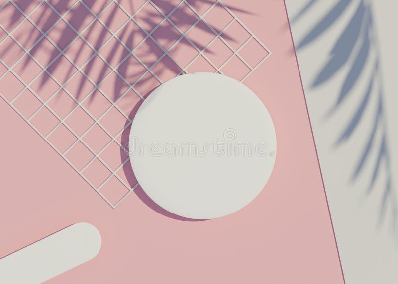 3d render top view of white blank cylinder frame for mock up and display products with shadows of palm leaves and white blue stock illustration