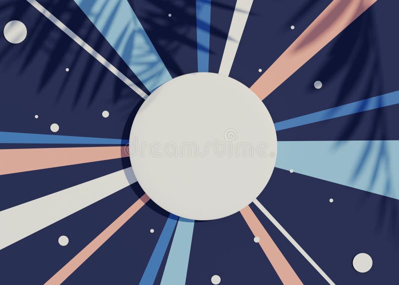 3d render top view of white blank cylinder frame for mock up and display products with shadows of palm leaves and white blue stock illustration