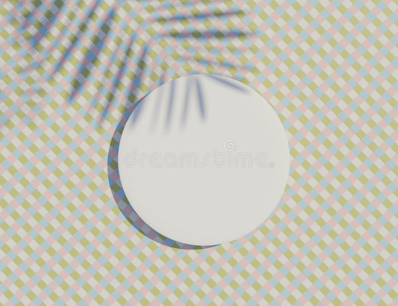 3d render top view of white blank cylinder frame for mock up and display products with shadows of palm leaves and white blue royalty free illustration
