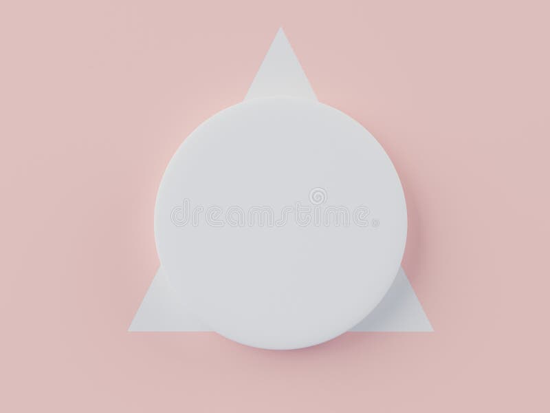 3d render top view of white blank cylinder and triangle frame for mock up and display products with pastel background. Creative royalty free illustration