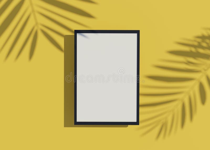 3d render top view of white blank frame for mock up and display products with shadows of palm leaves and white blue background stock illustration