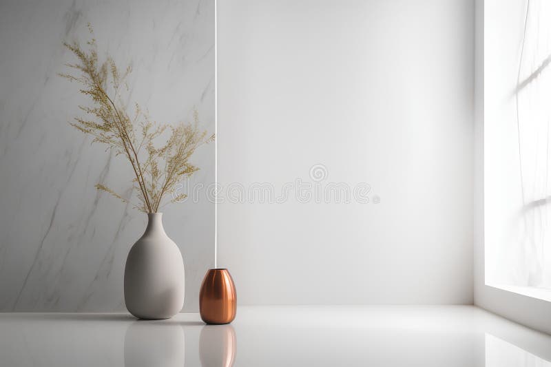 3d Render of Vase with Dry Plant in Modern Interior. Stock Illustration