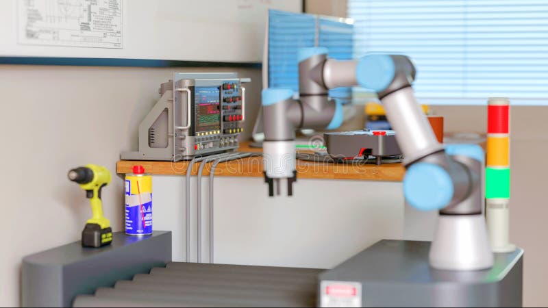 3D-computer Afbeelding genereren : COBOT en AGV in LAB vector illustratie