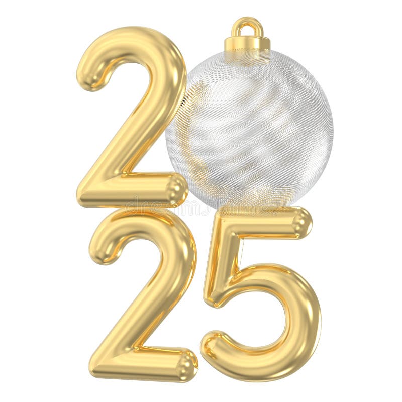  3D Render with White Background Gold Number 2025 3D Stock Illustration 