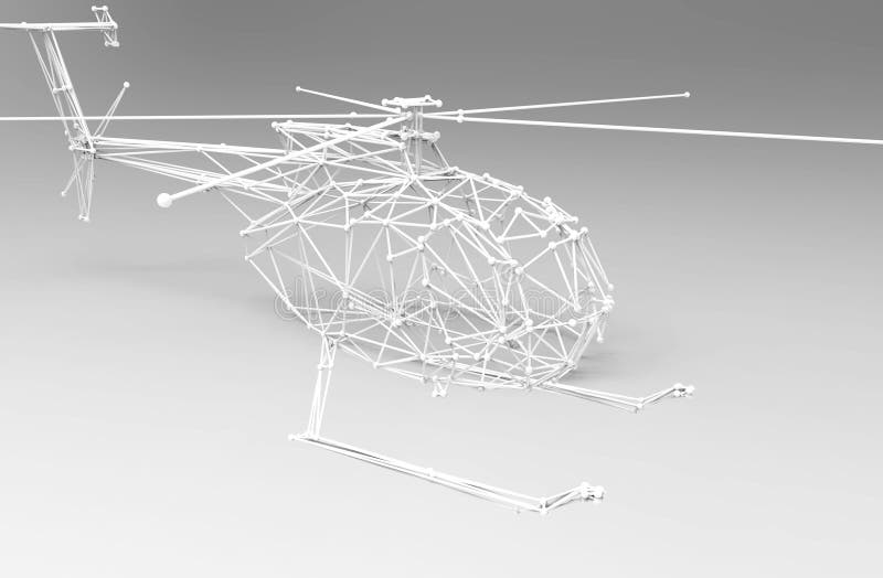 3d Render Wire Frame Model of Airplane with Lattice Effect Stock