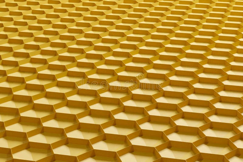 3d render yellow abstract background in the form of honeycombs. side view.