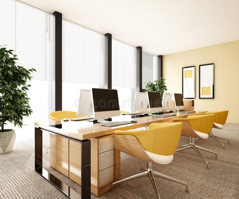 3d Render of Yellow Color Modern Office Stock Illustration