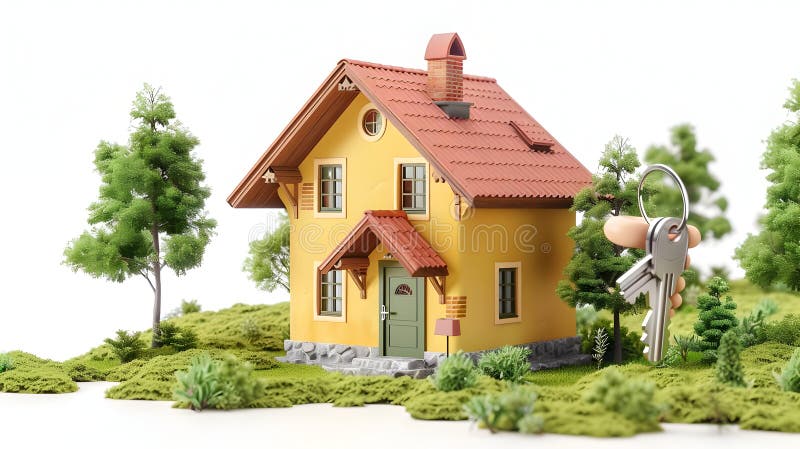 3D Render of Yellow House with Keys vector illustration