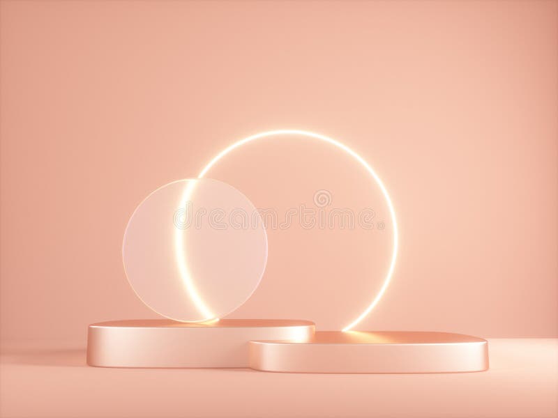 3d rendera enkla plattformar med strålande ring och glascirkel. vektor illustrationer