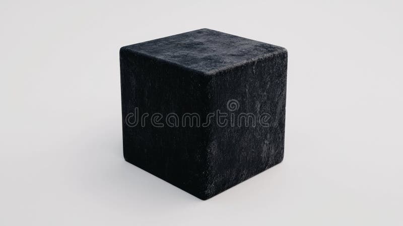 A 3D rendered black cube with a textured surface. royalty free illustration