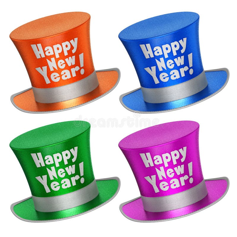 3D rendered collection of colorful Happy New Year top hats vector illustration