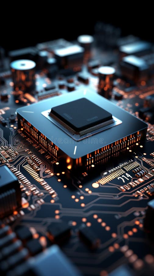 3D rendered electronic circuit board with advanced processor Close up vector illustration