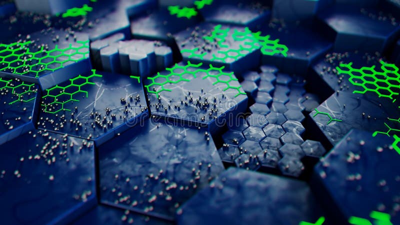 Futuristic Hexagonal Landscape with Neon Green Details royalty free illustration