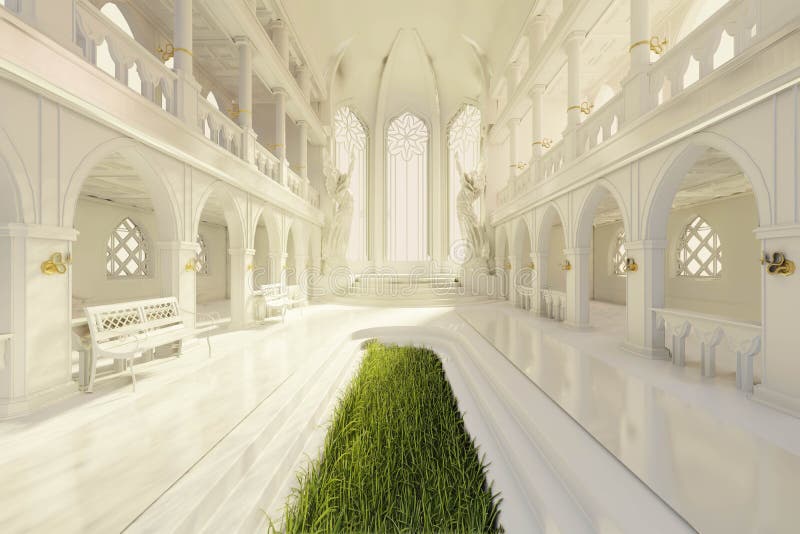Fantasy White Gothic Temple With Majestic Arches