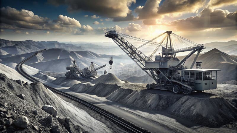 3D Rendered Mining Operation A Flat Design Depiction of Resource Extraction in a Modern Industrial Landscape vector illustration