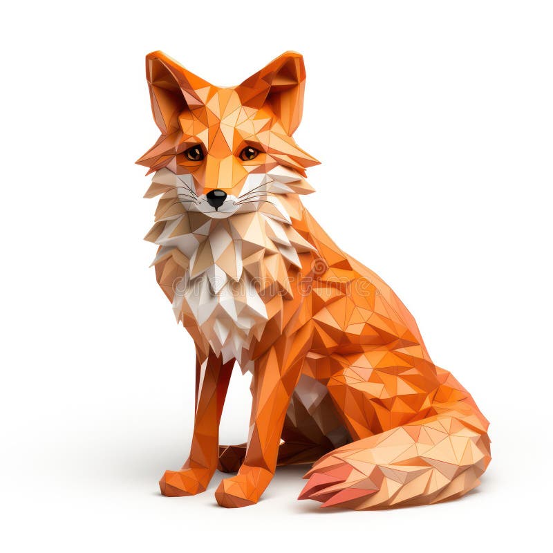 3d de vulpe portocalie se ridică maiestuos împotriva unei pânze albe vector illustration