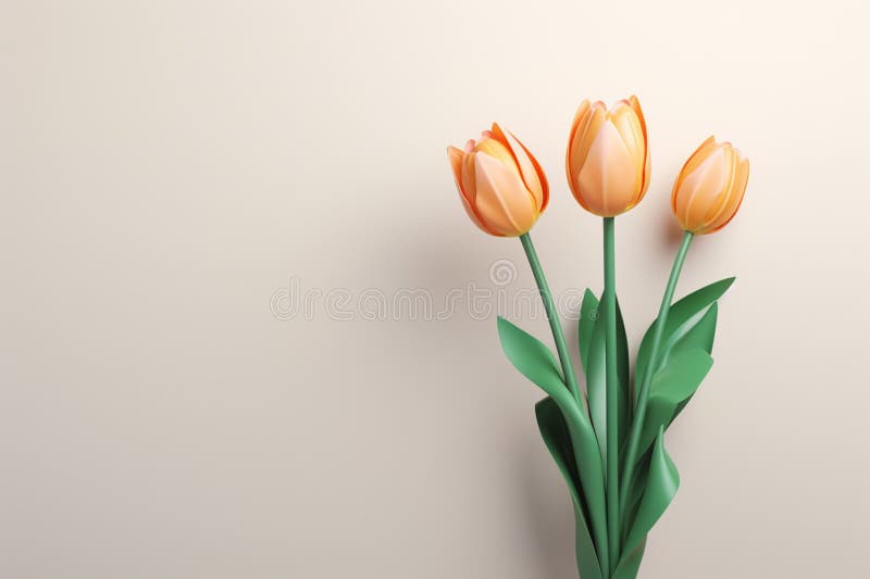 Un lalea 3d de culoare portocalie pe un ideal gri pentru mame și ilustrații de sfântul valentin vector illustration