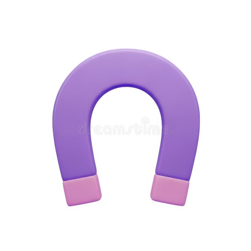A 3d rendered purple horseshoe magnet with pink tips isolated on white background vector illustration