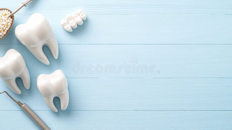 3D-rendered visualization shows a tooth with a metal implant post and connected teeth against a light blue backdrop royalty free stock photography