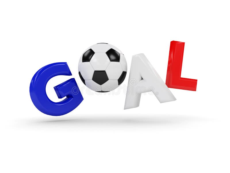 Word GOAL With The Football, Soccer Ball. 3D Stock Illustration
