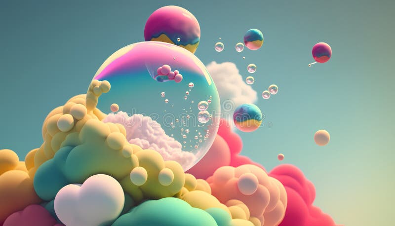 3d rendering of abstract background with colorful clouds and soap bubbles. royalty free illustration