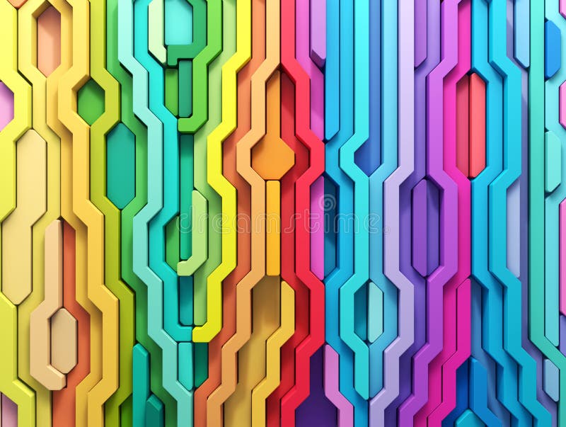 3D rendering abstract background of multi-colored lines shapes stock illustration