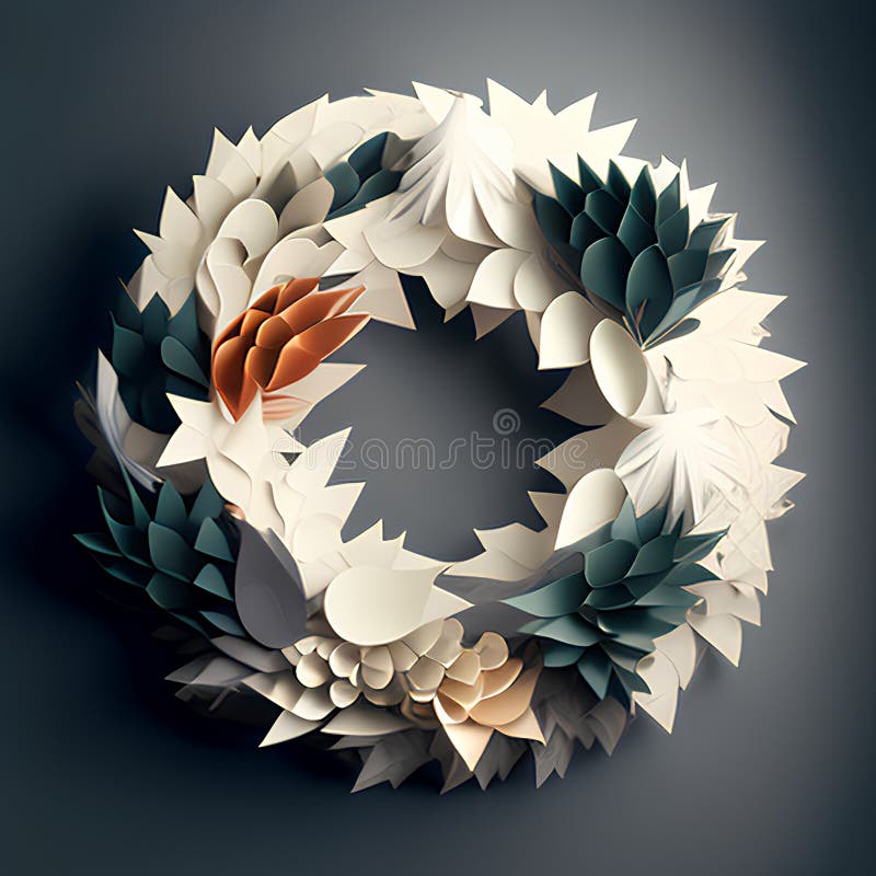 3d rendering abstract background with origami flowers in the form of a circle royalty free illustration