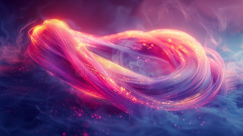 A 3D rendering of abstract brushstrokes glowing with neon light. royalty free illustration
