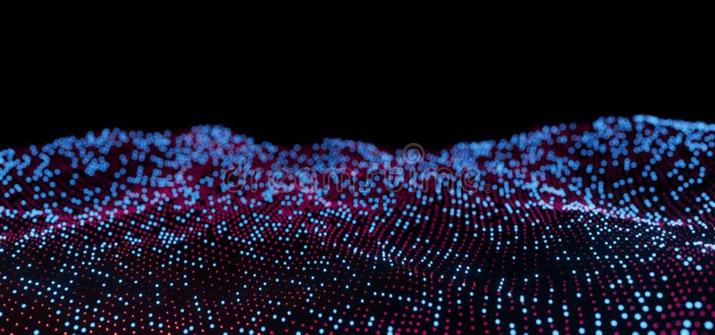 3D Rendering of abstract digital landscape dots particles. Distance blur royalty free illustration
