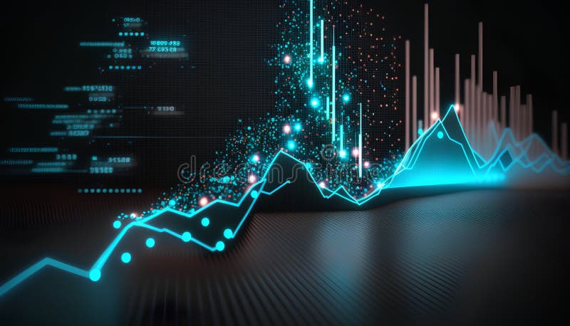 3d rendering of abstract financial chart on dark background. Finance and trade concept. stock illustration