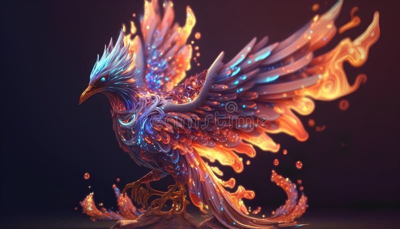 3d rendering of abstract fractal composition with golden rooster bird vector illustration