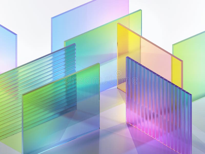 3d rendering, abstract geometric background with colorful translucent glass. Modern minimal concept stock illustration