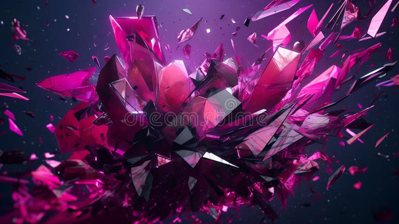 3d rendering of abstract geometric composition with pink crystals on black background vector illustration