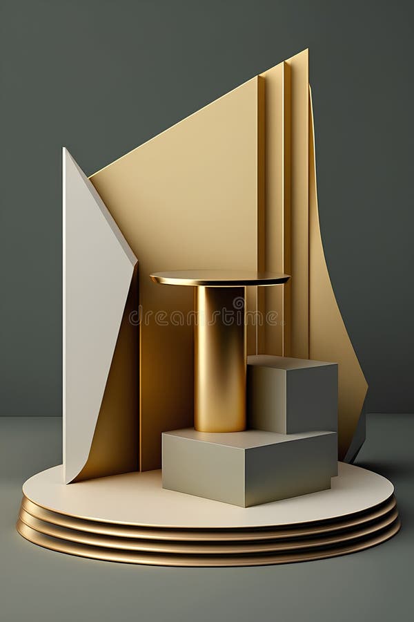 3d rendering of abstract geometric forms. Glossy golden podium for product presentation. royalty free illustration