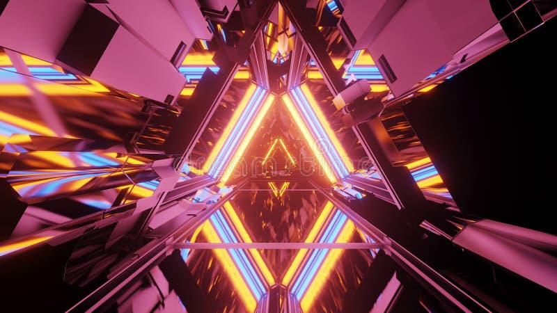 3d rendering abstract illustration with yellow pink and blue glowing neon lights royalty free illustration