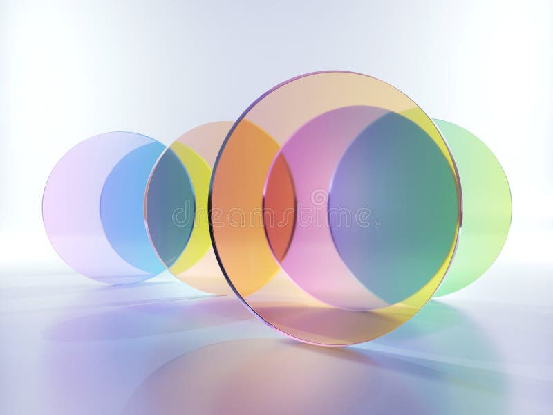3d rendering, abstract modern minimal background with colorful translucent round glass shapes, simple geometric shapes vector illustration