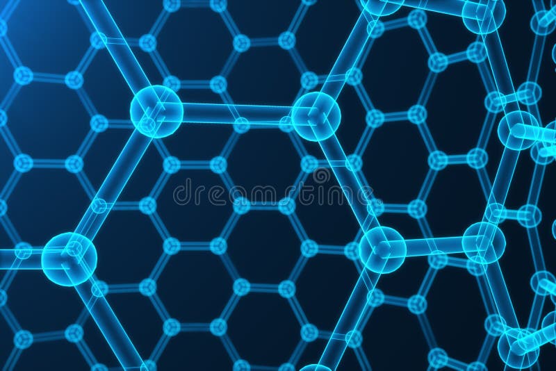 3d rendering abstract nanotechnology hexagonal geometric form close-up, concept graphene atomic structure, concept royalty free illustration