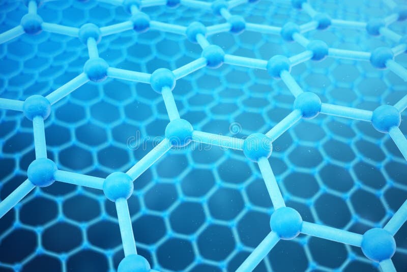3D rendering abstract nanotechnology hexagonal geometric form close-up. Graphene atomic structure concept, carbon vector illustration