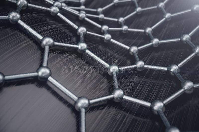 3D rendering abstract nanotechnology hexagonal geometric form close-up. Graphene atomic structure concept, carbon vector illustration