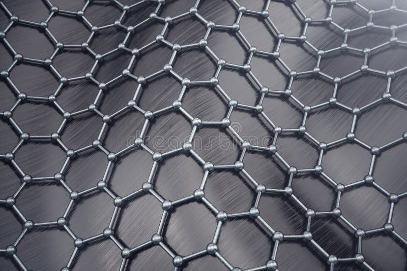 3D rendering abstract nanotechnology hexagonal geometric form close-up. Graphene atomic structure concept, carbon vector illustration