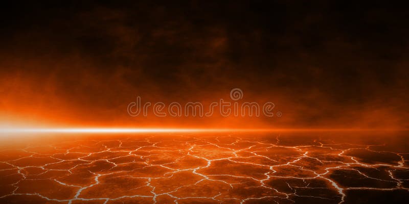 3D Rendering Abstract perspective heat red cracked ground texture after eruption