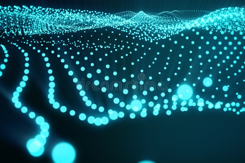 3d rendering abstract polygonal space on dark background with connecting blue dots and lines. Connection structure stock illustration