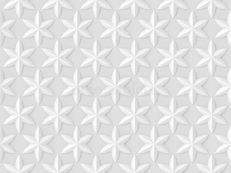3d Rendering. Abstract Seamless White Stars Pattern on Gray Background
