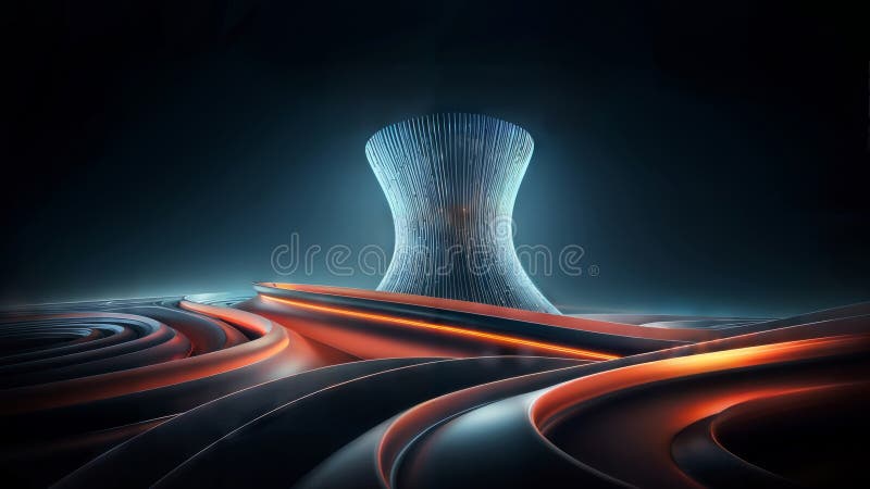 3d rendering of abstract technology digital hi-tech background with waves, generative ai vector illustration